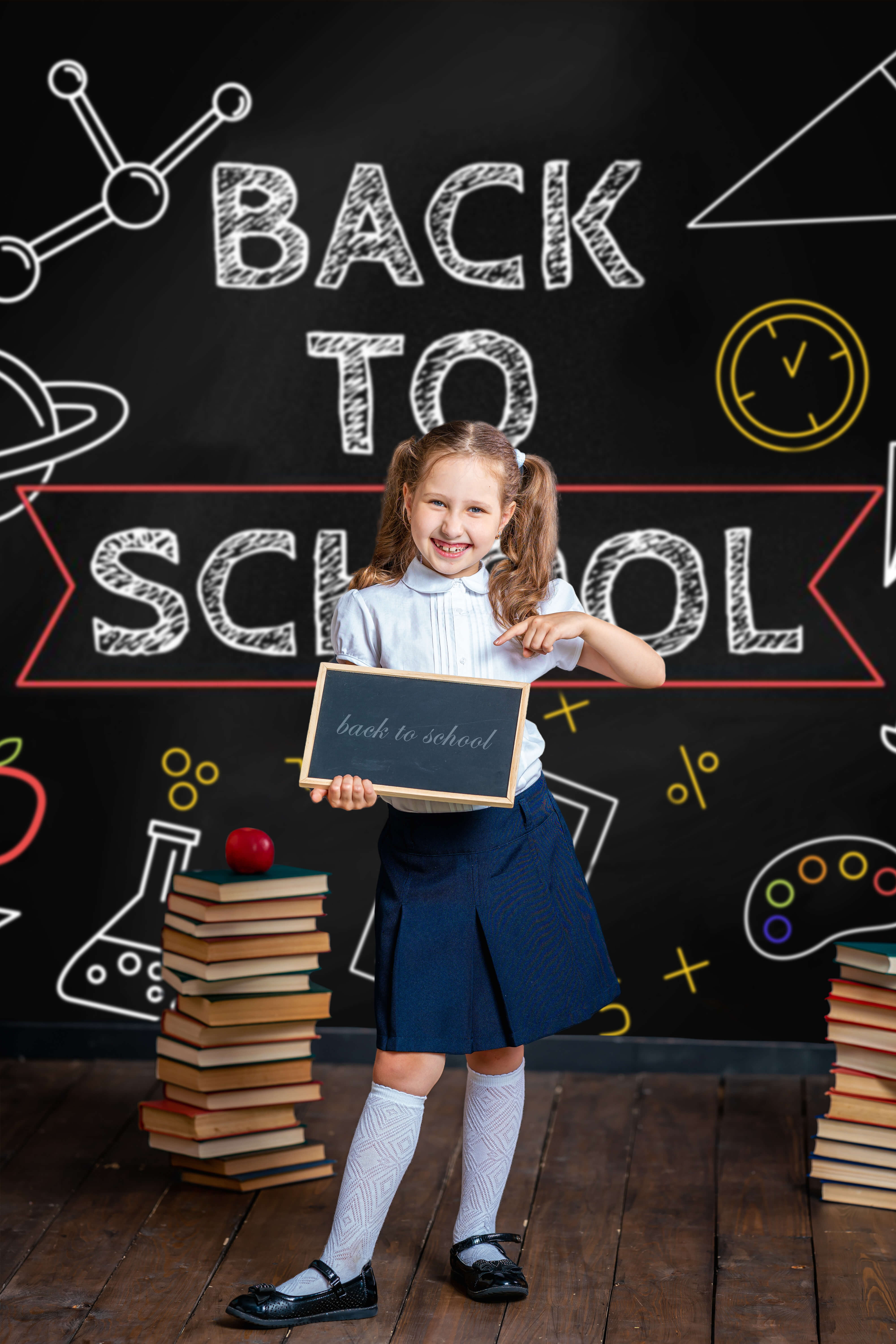 Back to School Blackboard Chalk Drawing Backdrop RR6-31