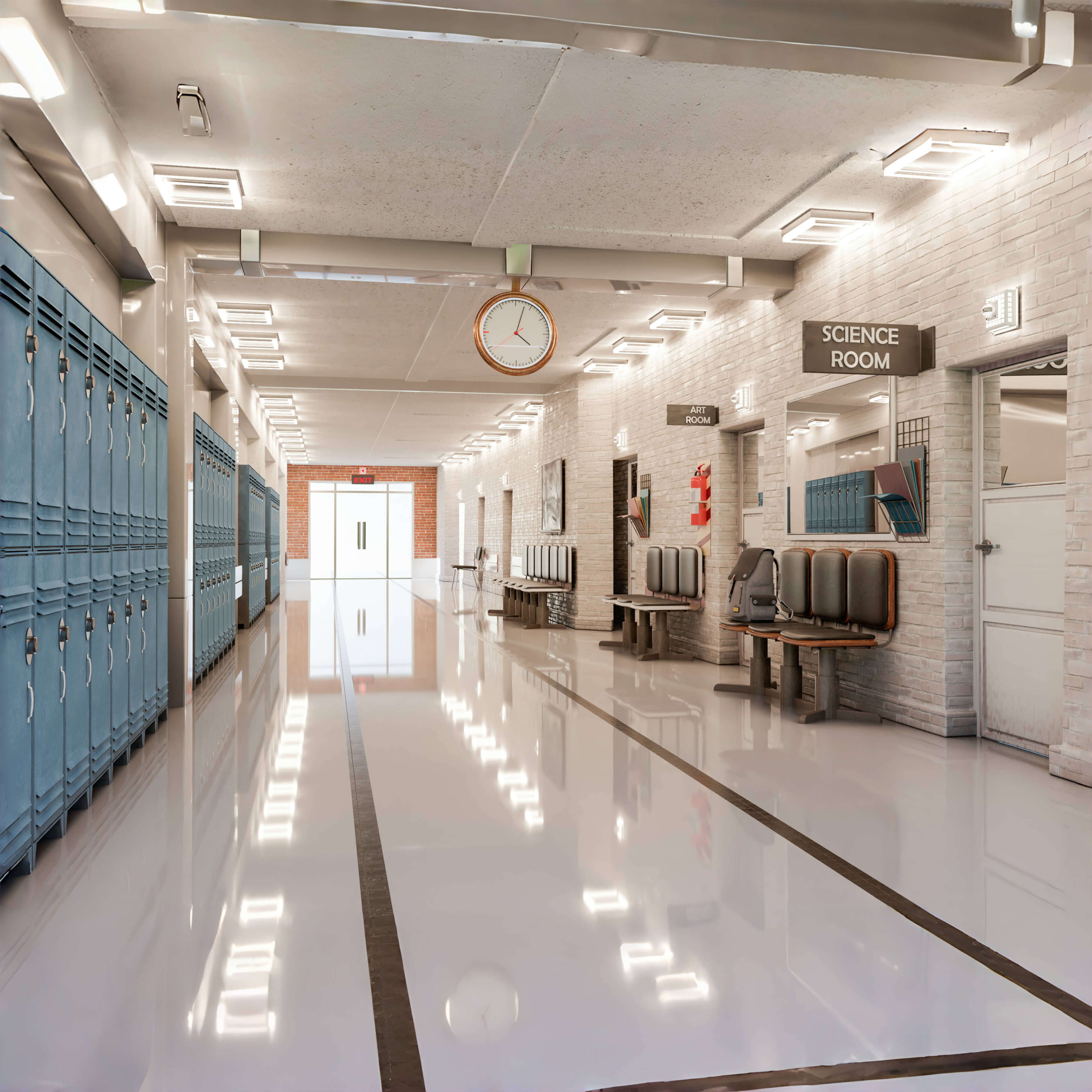 High School Corridor Locker Classroom Backdrop RR6-32