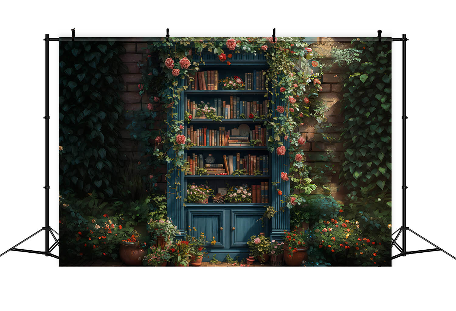 Bookshelf in Flowers Back to School Backdrop RR6-35