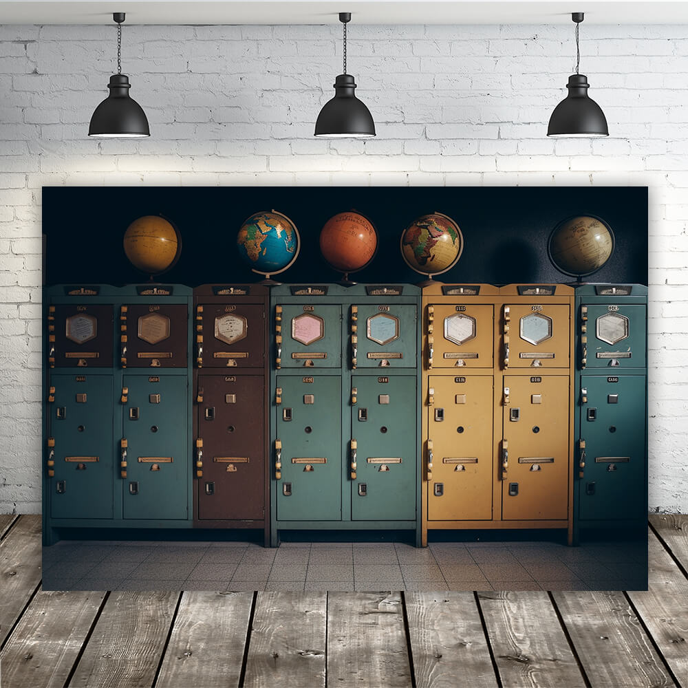 School Locker Globe Photo Booth Backdrop RR6-36