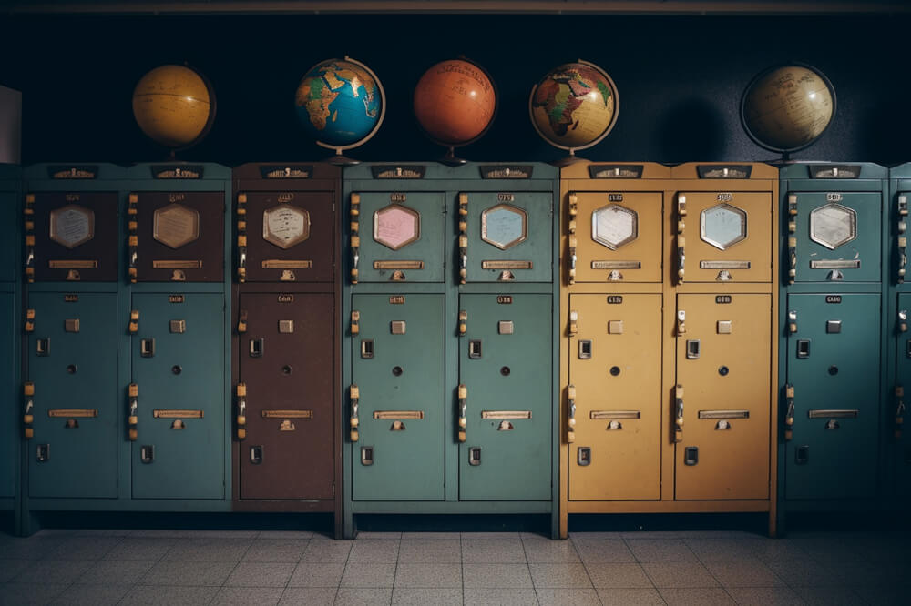 School Locker Globe Photo Booth Backdrop RR6-36