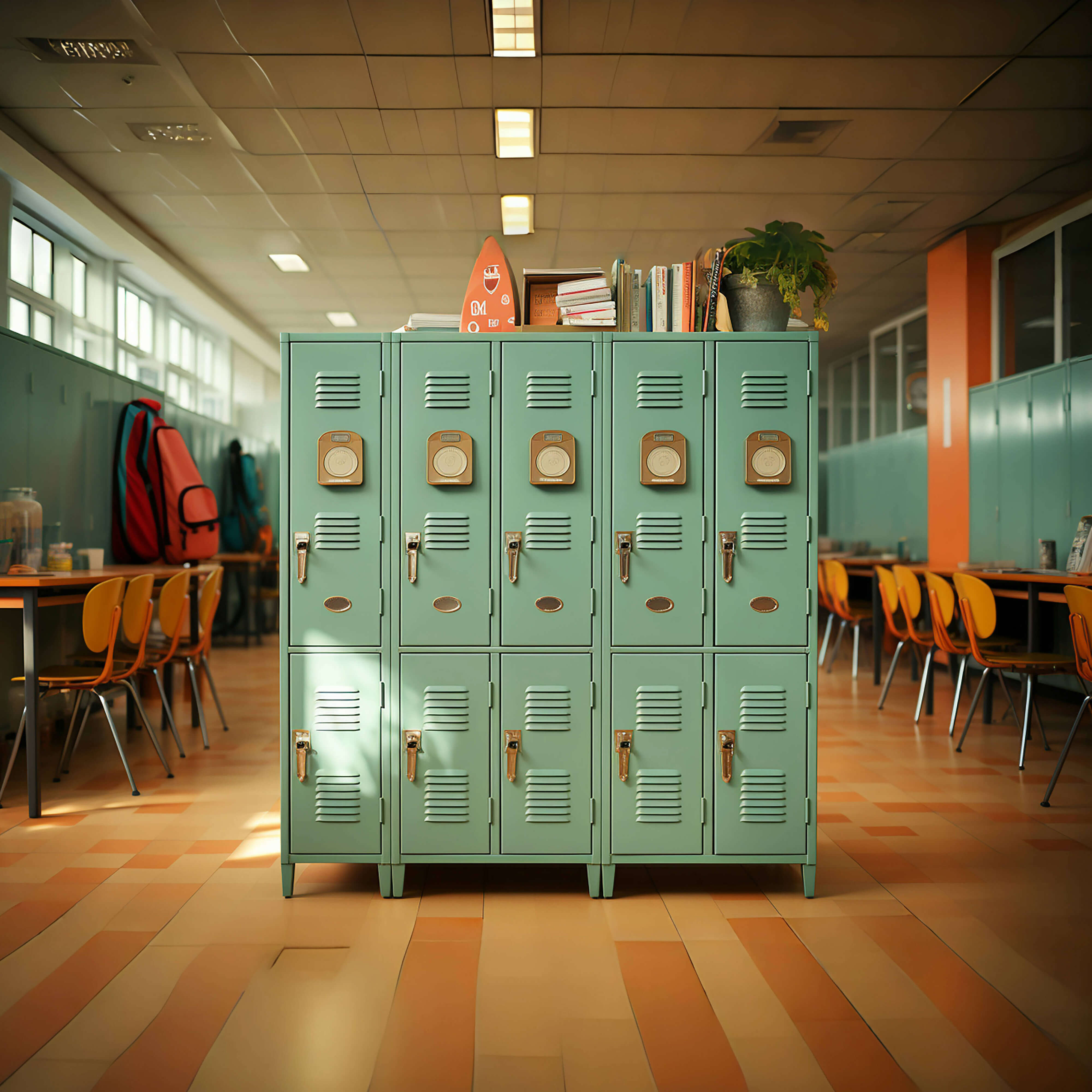 High School Lockers Hallway Photography Backdrop RR6-37