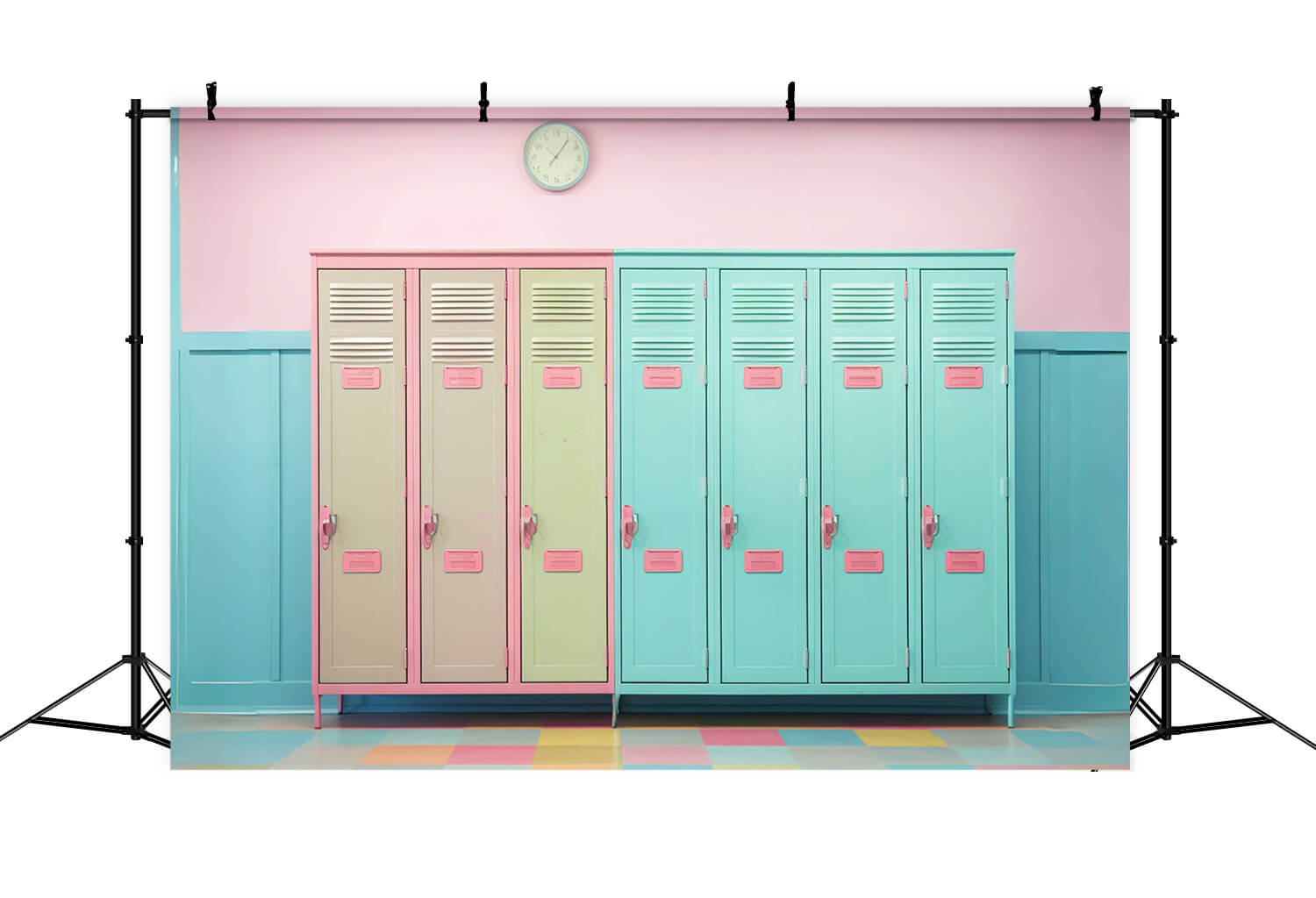 Colorful Lockers Wall Back to School Backdrop RR6-38