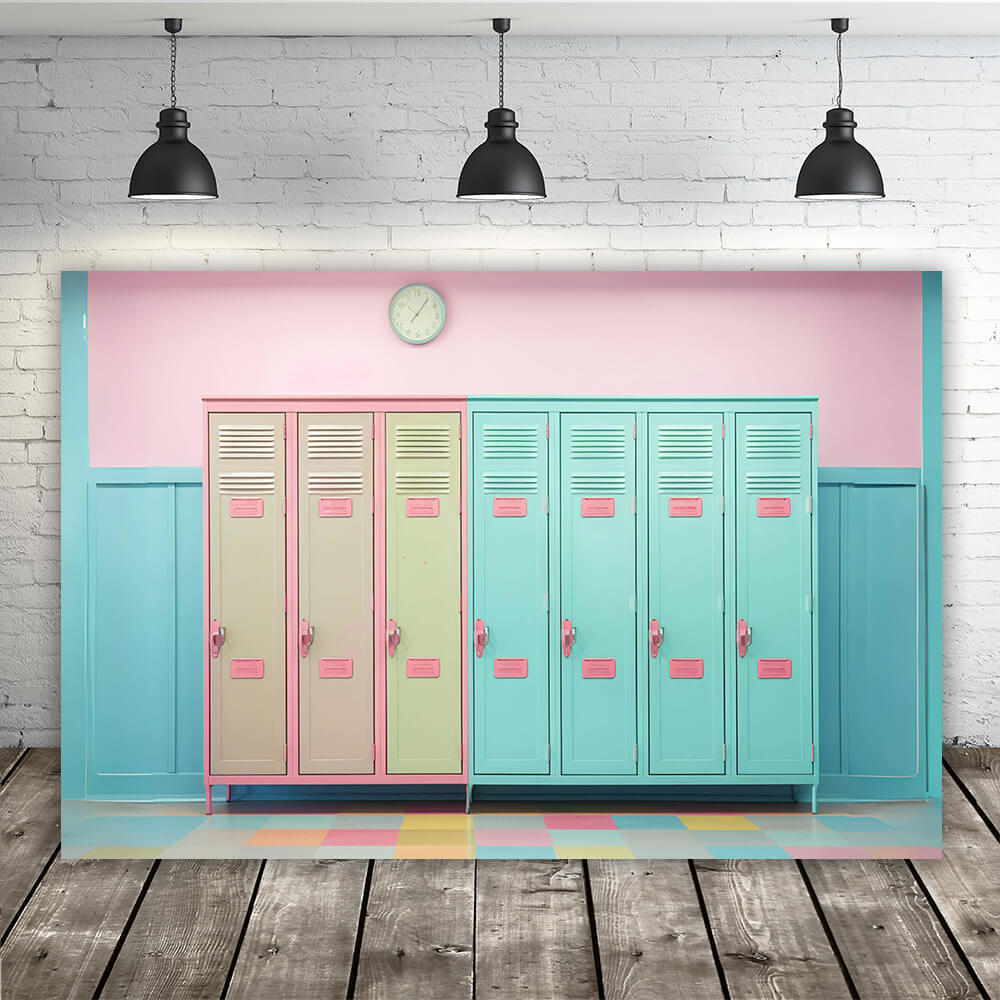 Colorful Lockers Wall Back to School Backdrop RR6-38