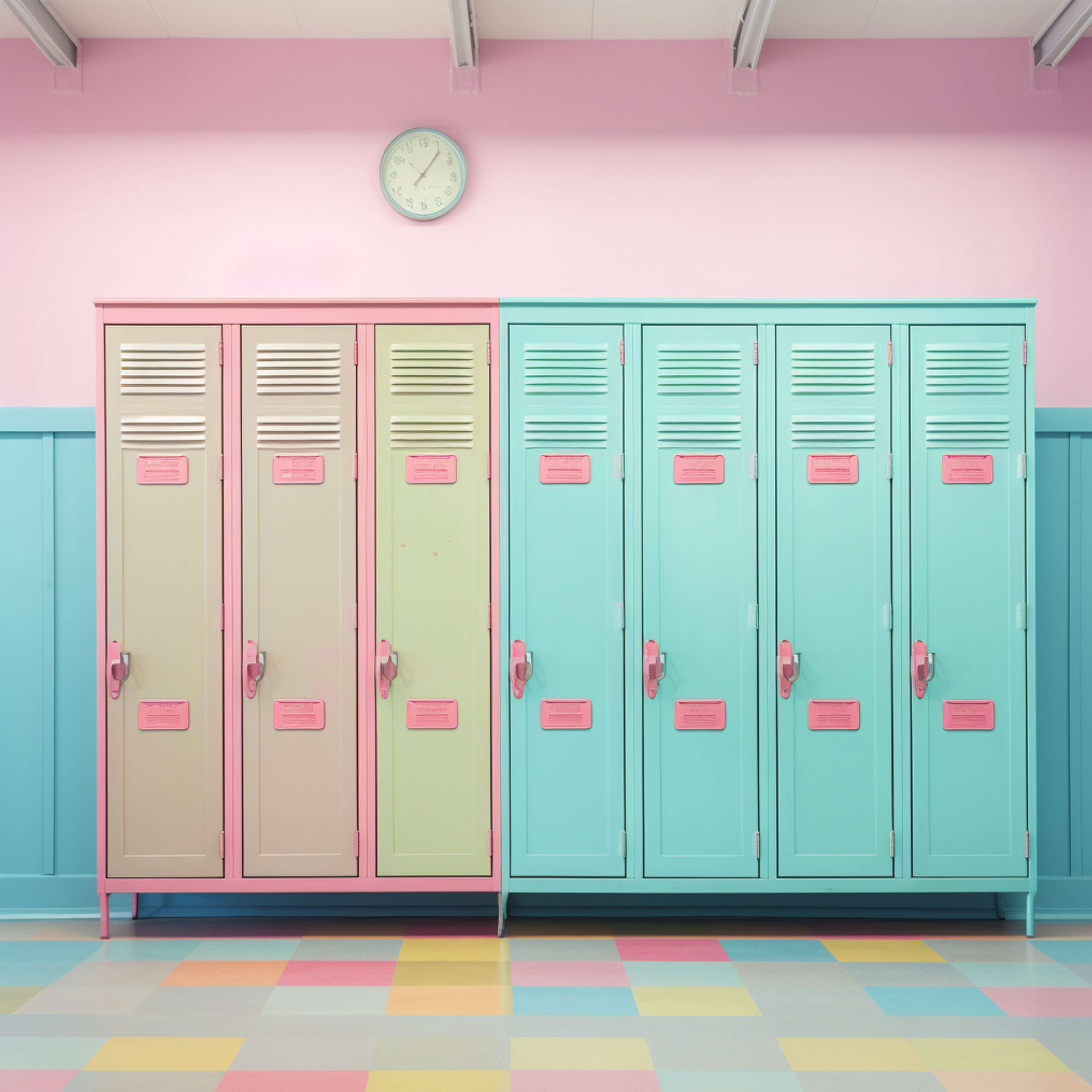 Colorful Lockers Wall Back to School Backdrop RR6-38