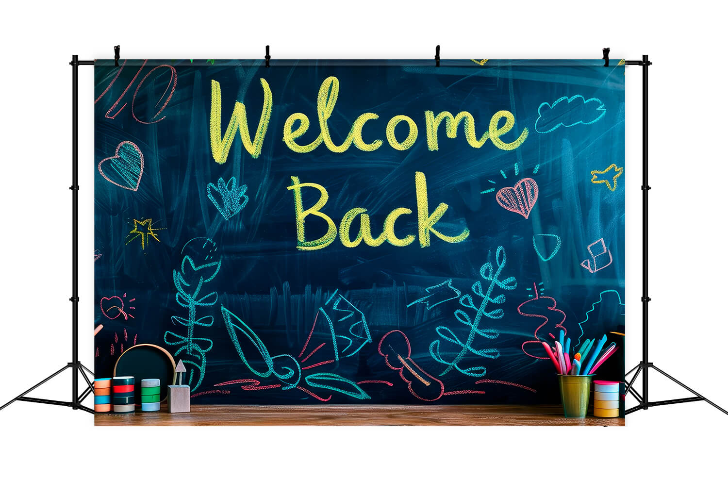 Back to School Colored Chalk Drawing Backdrop RR6-39