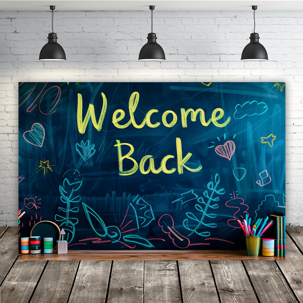 Back to School Colored Chalk Drawing Backdrop RR6-39