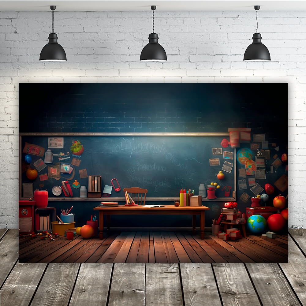 Classroom Blackboard Desk School Supplies Backdrop RR6-40