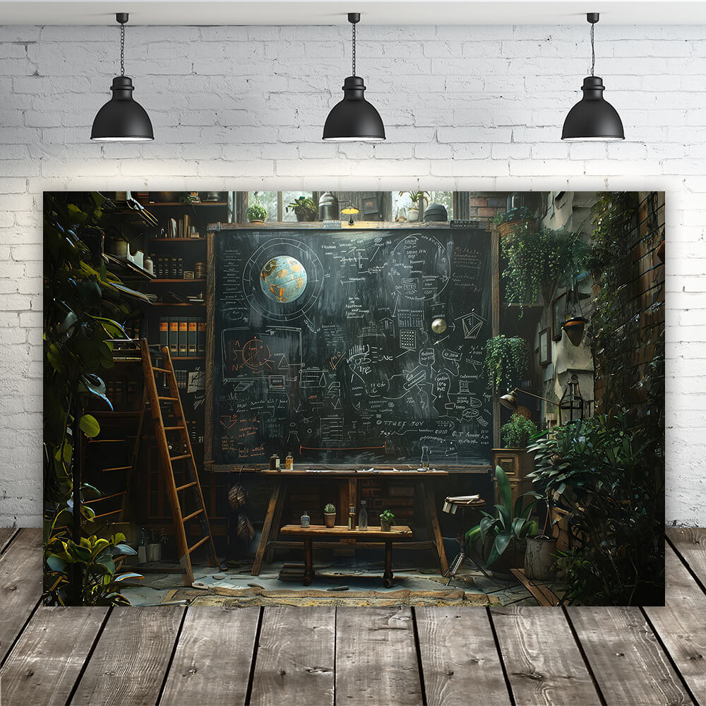 Vintage Bookshelf Blackboard Study Room Backdrop RR6-43