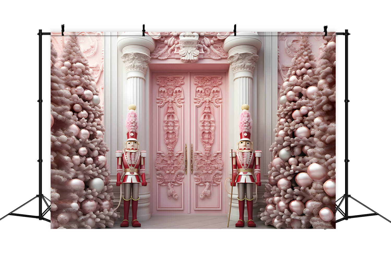 Nutcracker Christmas Pink Door House Backdrop RR6-47