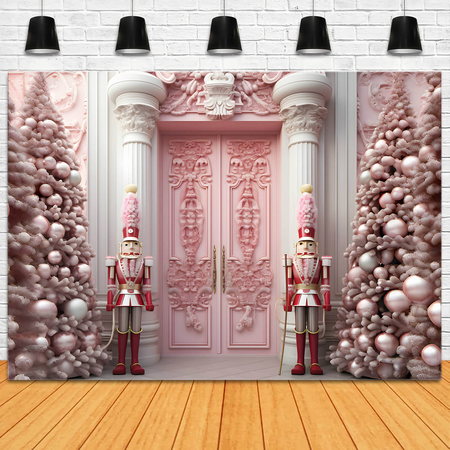 Nutcracker Christmas Pink Door House Backdrop RR6-47