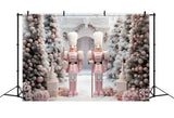 Christmas Tree Snow Pink Nutcracker Backdrop RR6-49