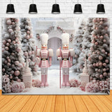 Christmas Tree Snow Pink Nutcracker Backdrop RR6-49