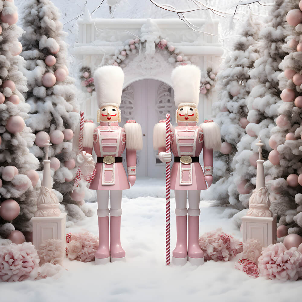 Christmas Tree Snow Pink Nutcracker Backdrop RR6-49