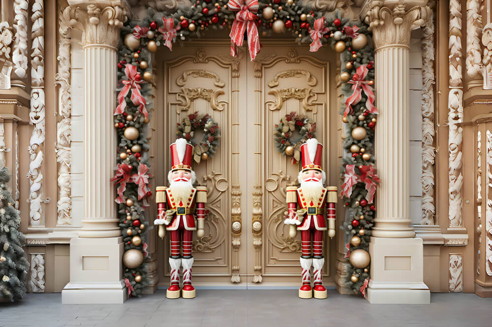 Luxury Christmas Door Wreath Nutcracker Backdrop RR6-51