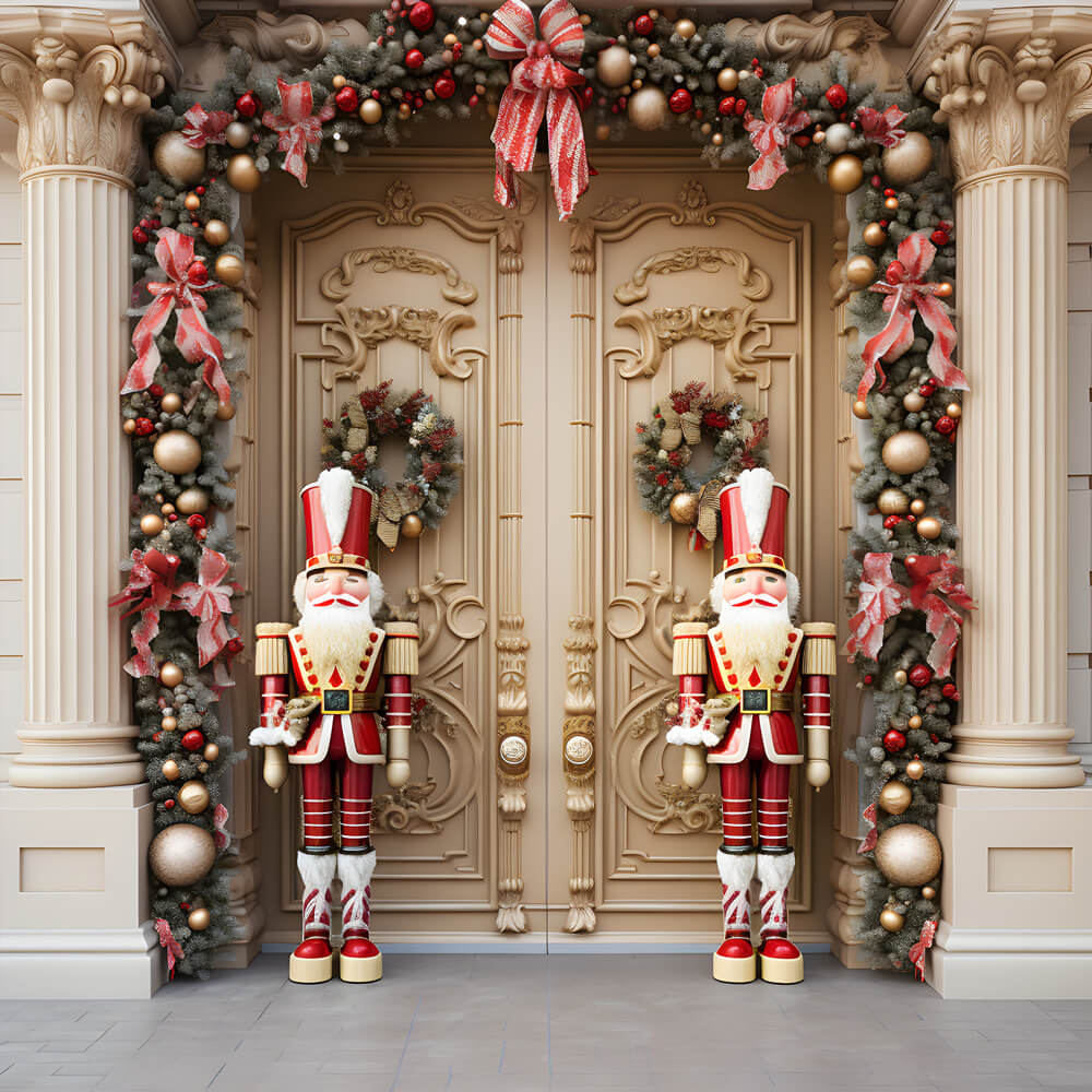 Luxury Christmas Door Wreath Nutcracker Backdrop RR6-51