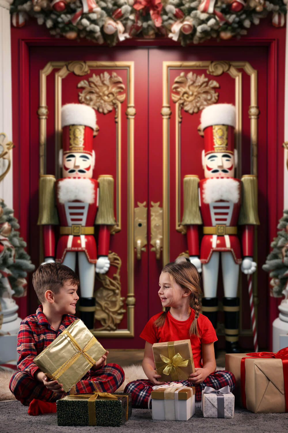 Nutcracker Christmas Trees Door Photography Backdrop RR6-52