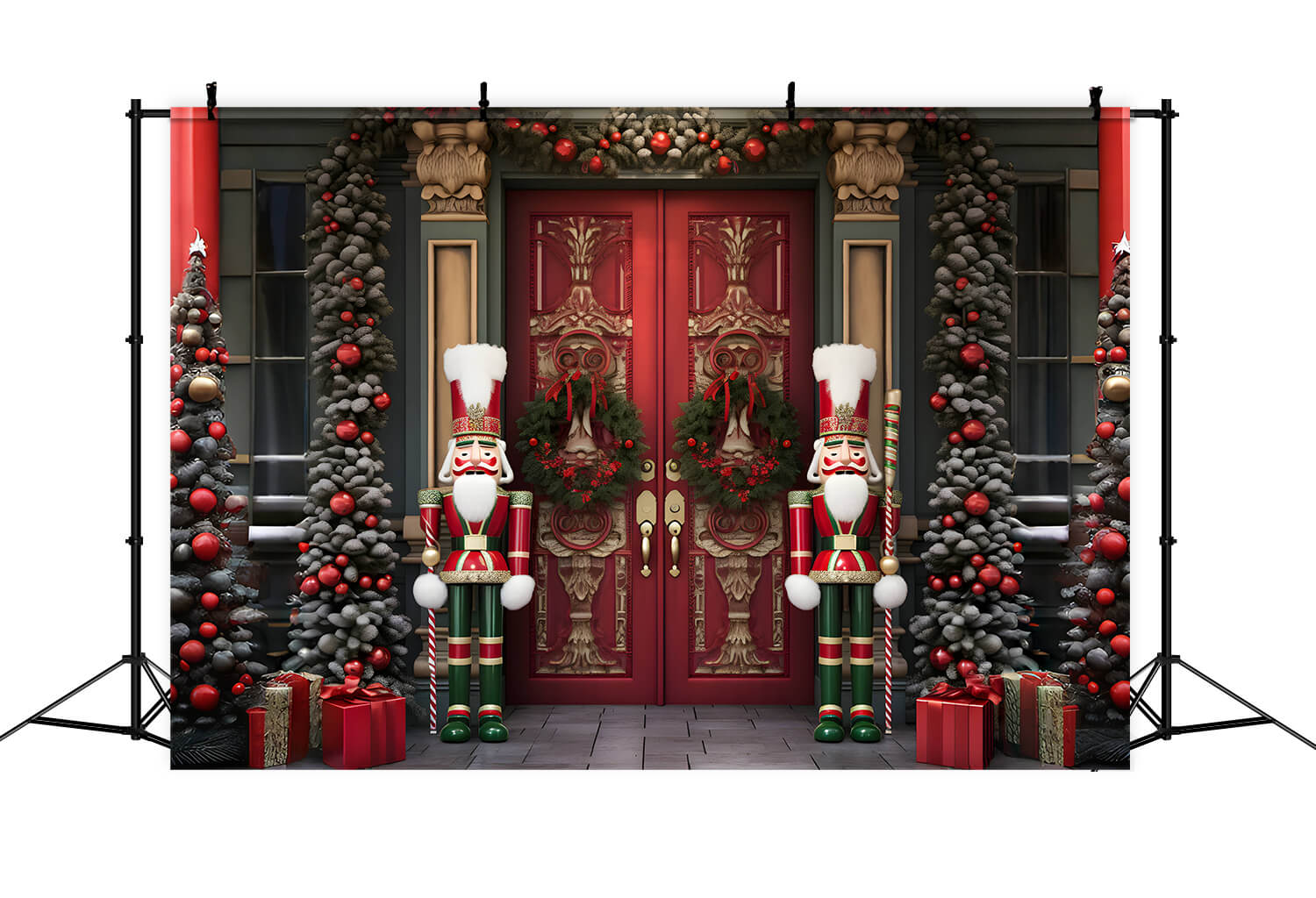 Christmas Trees House Door Nutcracker Backdrop RR6-54