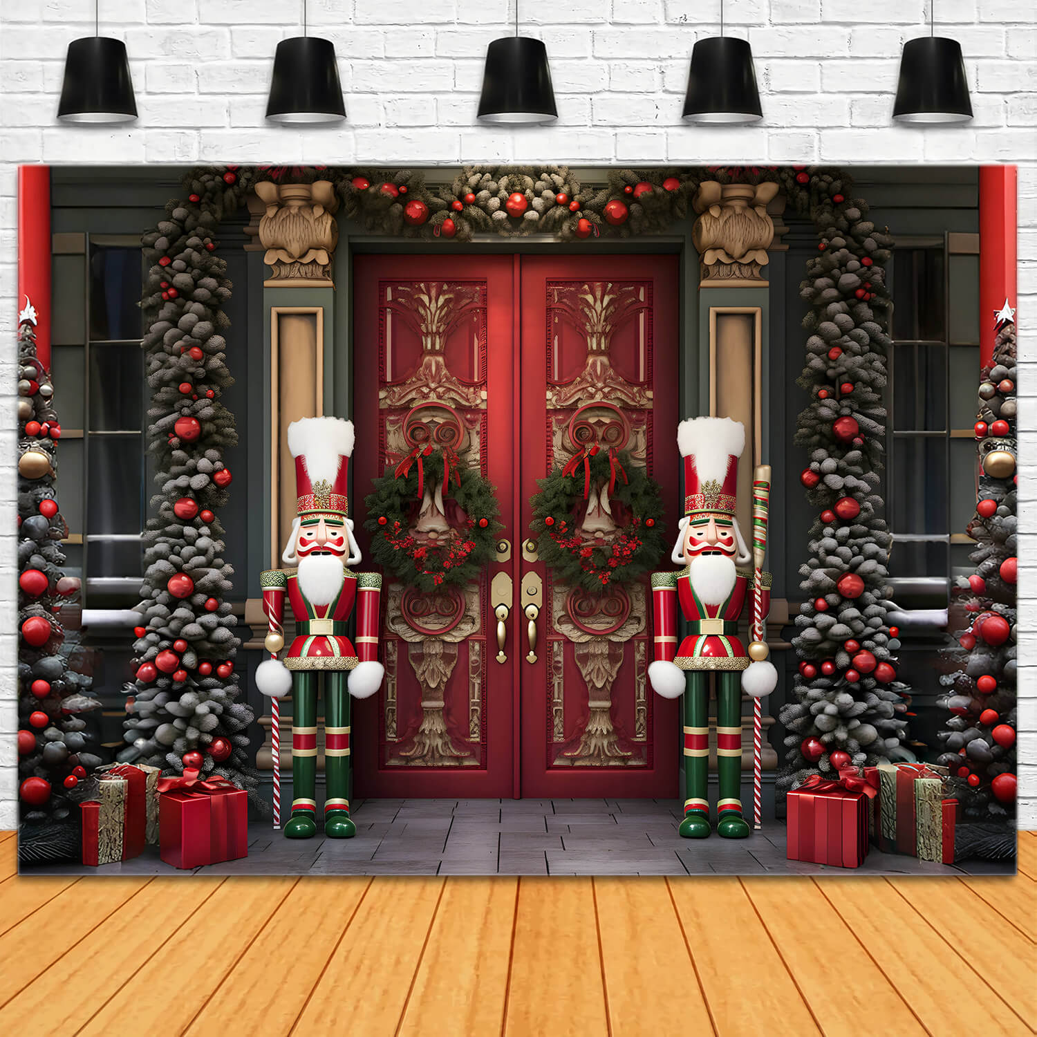 Christmas Trees House Door Nutcracker Backdrop RR6-54