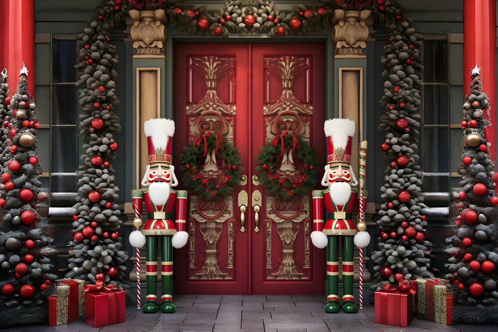 Christmas Trees House Door Nutcracker Backdrop RR6-54