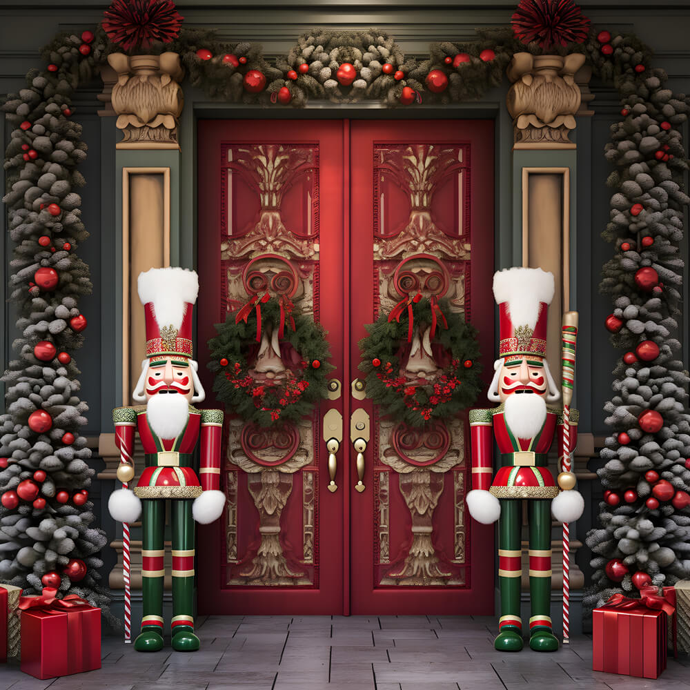 Christmas Trees House Door Nutcracker Backdrop RR6-54