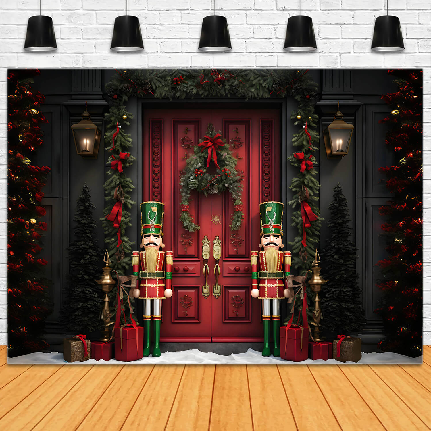 Nutcracker Snow Christmas House Door Backdrop RR6-57