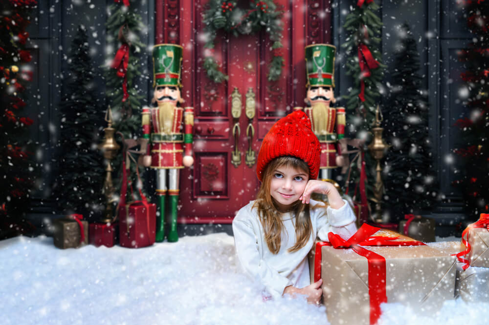 Nutcracker Snow Christmas House Door Backdrop RR6-57