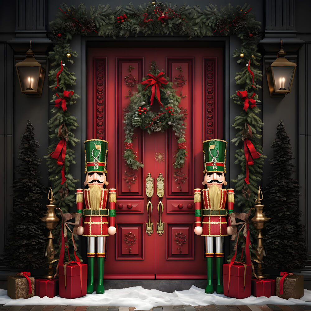 Nutcracker Snow Christmas House Door Backdrop RR6-57