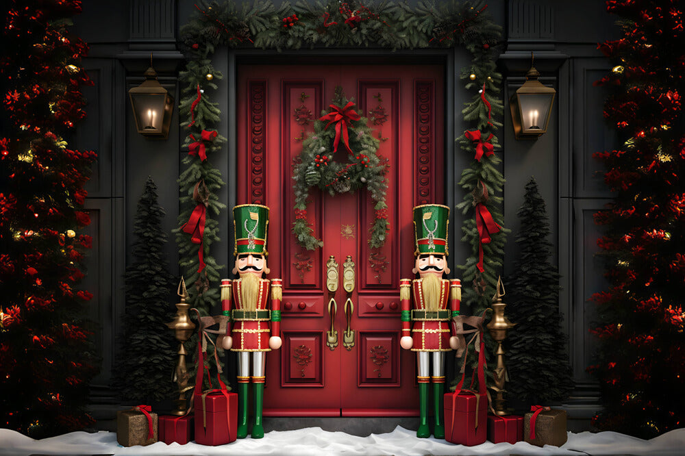 Nutcracker Snow Christmas House Door Backdrop RR6-57