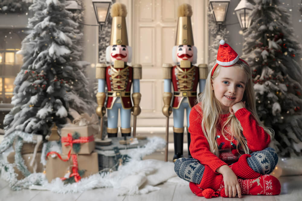 Snowy Christmas Tree House Nutcracker Backdrop RR6-58