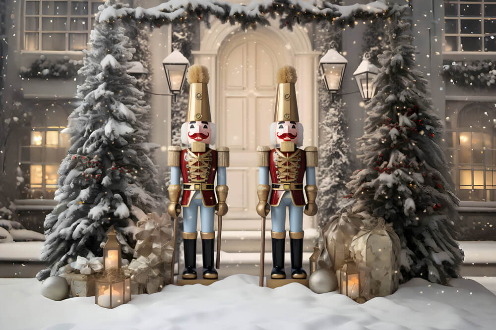 Snowy Christmas Tree House Nutcracker Backdrop RR6-58