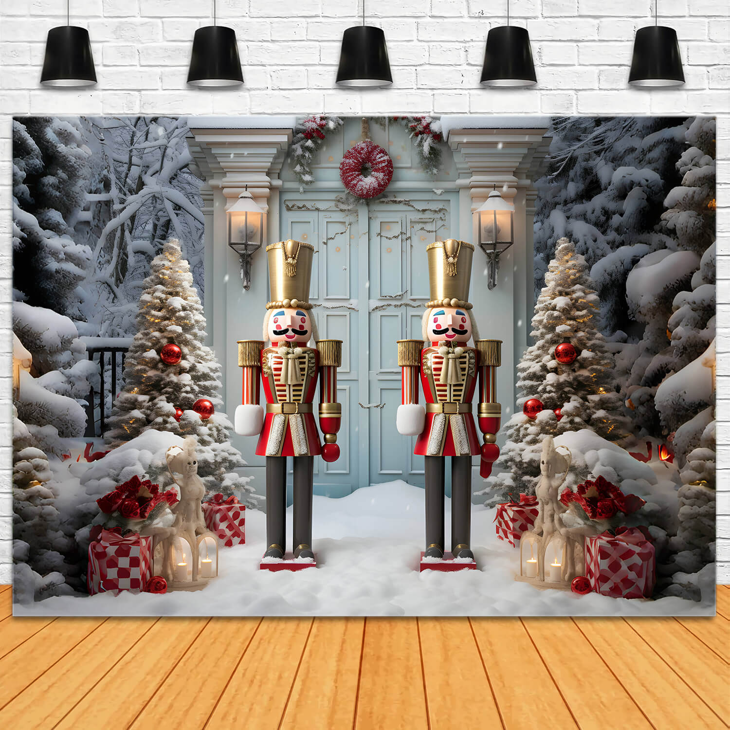 Nutcracker Winter Snow Christmas Trees Backdrop RR6-59