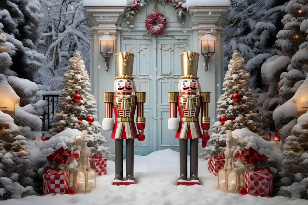 Nutcracker Winter Snow Christmas Trees Backdrop RR6-59