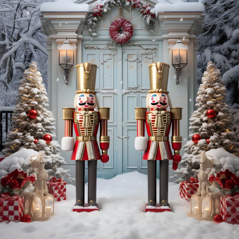 Nutcracker Winter Snow Christmas Trees Backdrop RR6-59