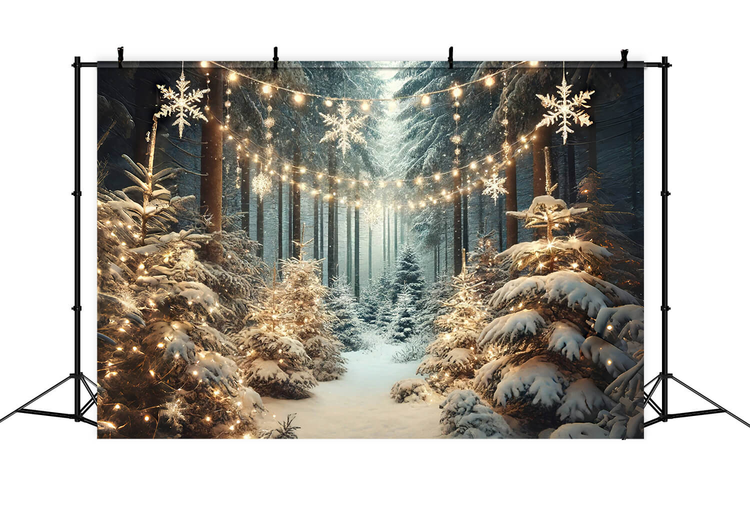 Winter Snowy Forest Snowflake Lights Backdrop RR6-60