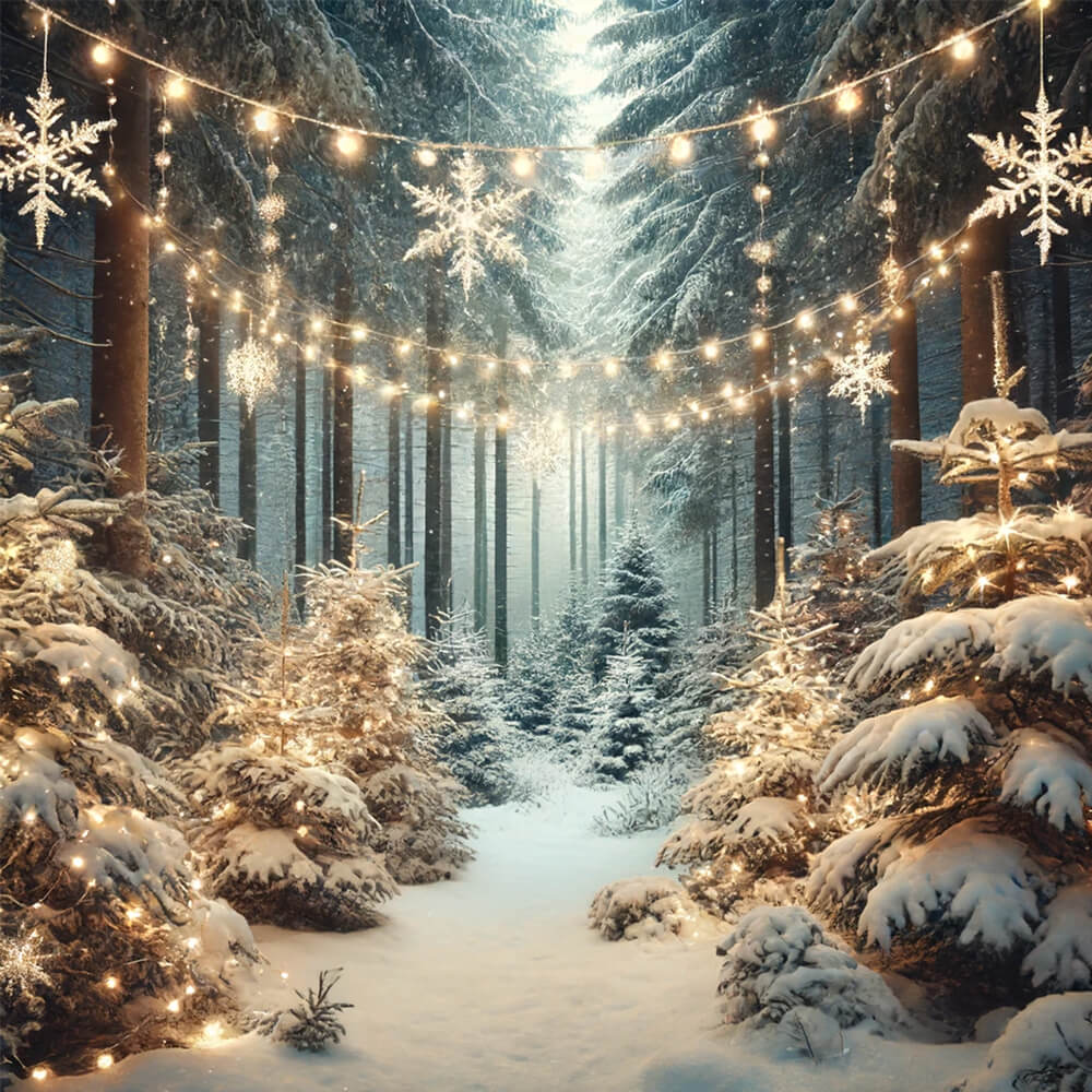 Winter Snowy Forest Snowflake Lights Backdrop RR6-60