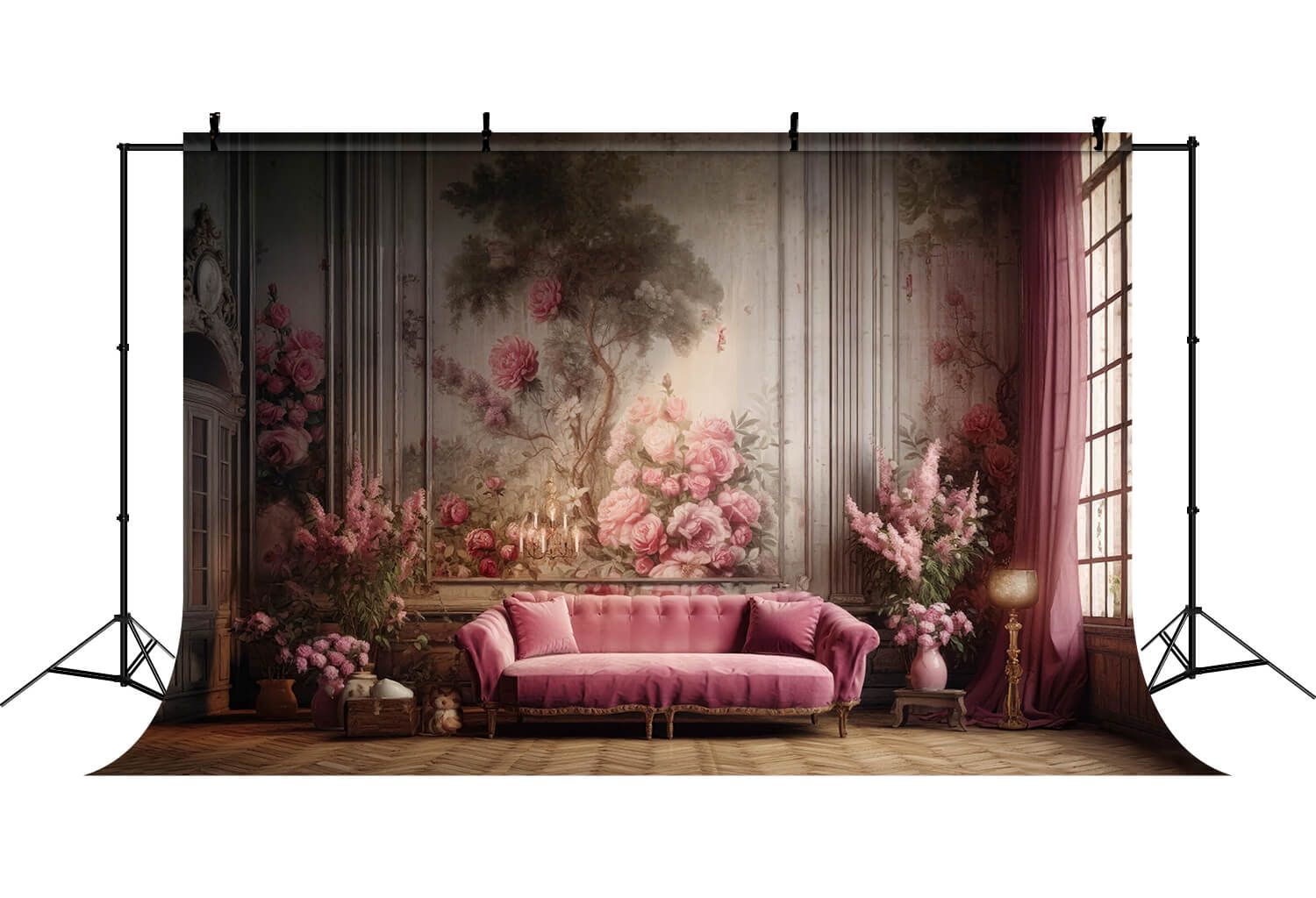 Pink Sofa Floral Retro Wall Living Room Backdrop RR6-62