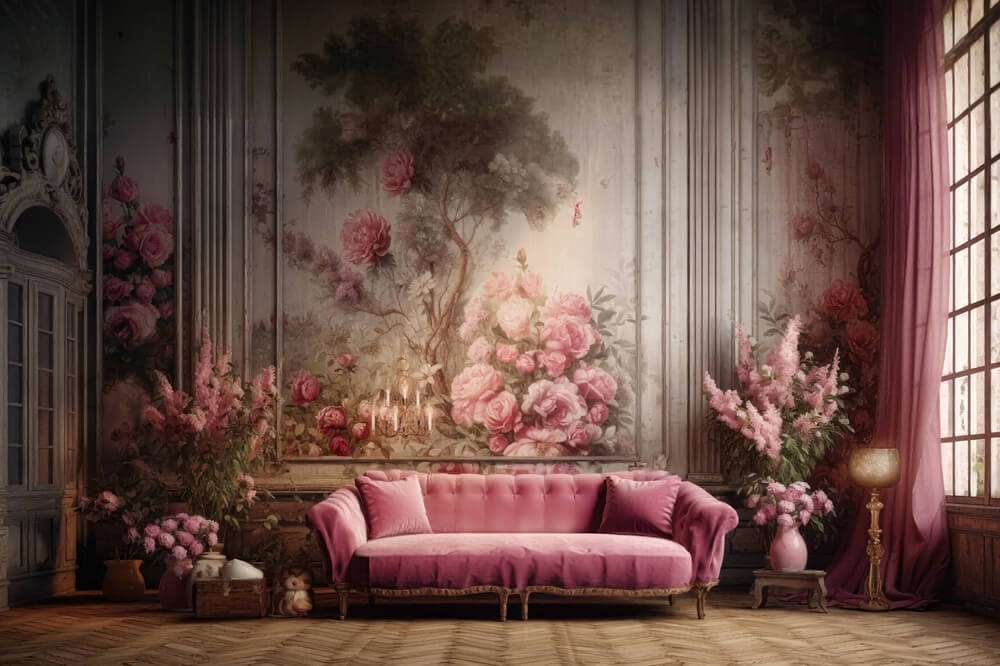 Pink Sofa Floral Retro Wall Living Room Backdrop RR6-62