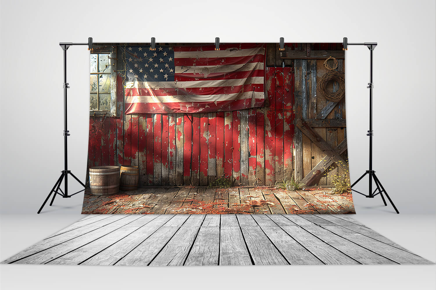 American Flag Old Barn 4th of July Backdrop RR6-8