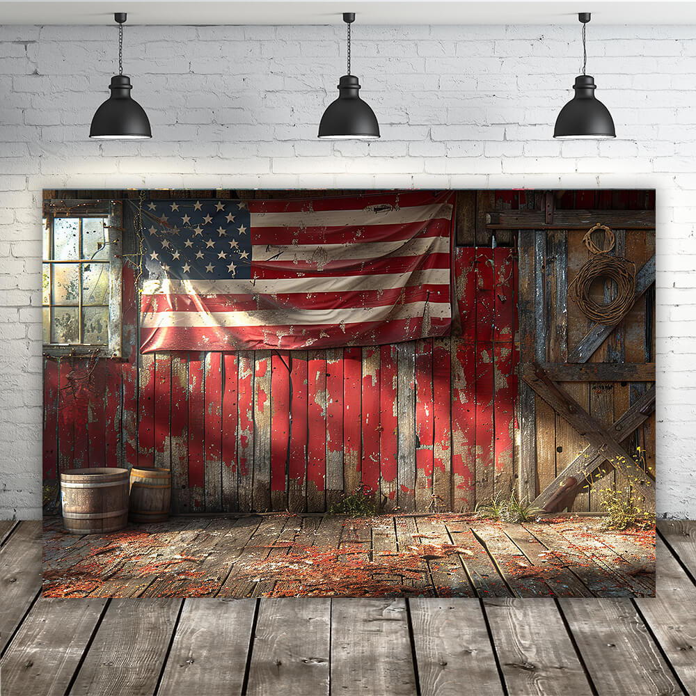 American Flag Old Barn 4th of July Backdrop RR6-8