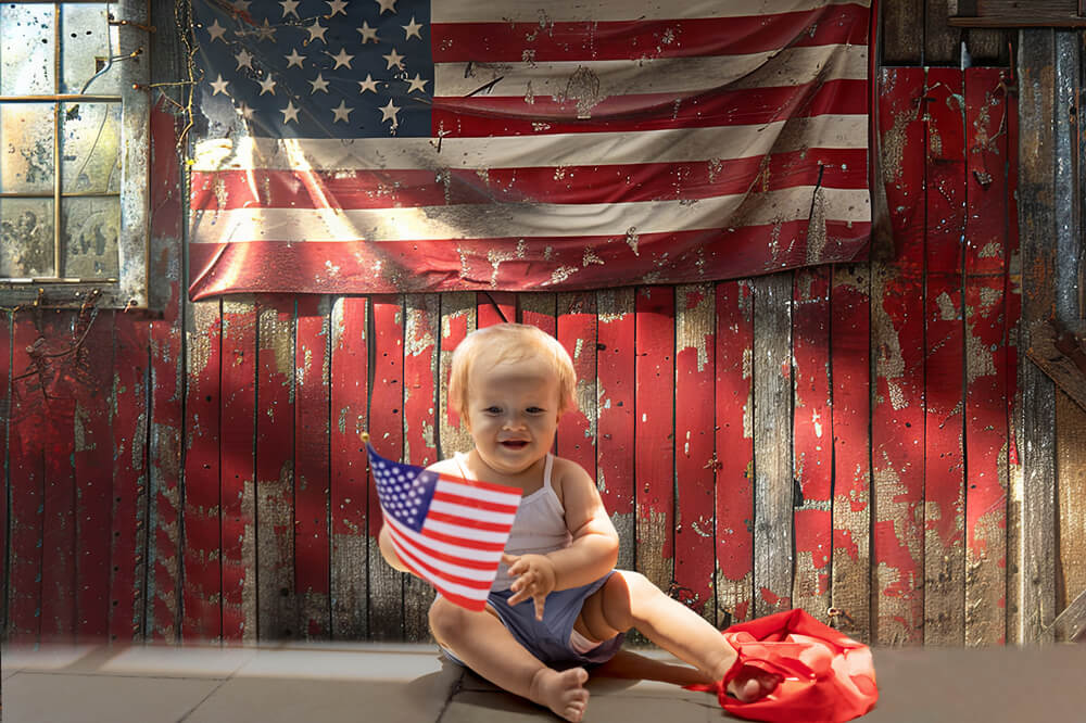 American Flag Old Barn 4th of July Backdrop RR6-8