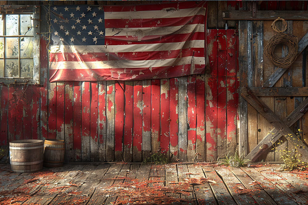 American Flag Old Barn 4th of July Backdrop RR6-8