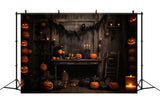 Spooky Witch House Pumpkins Halloween Backdrop RR7-100