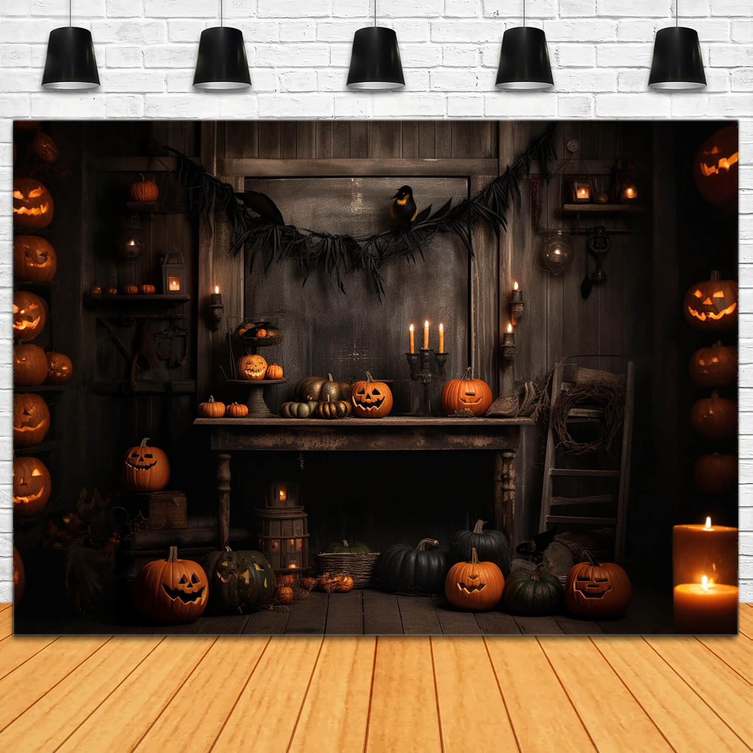 Spooky Witch House Pumpkins Halloween Backdrop RR7-100