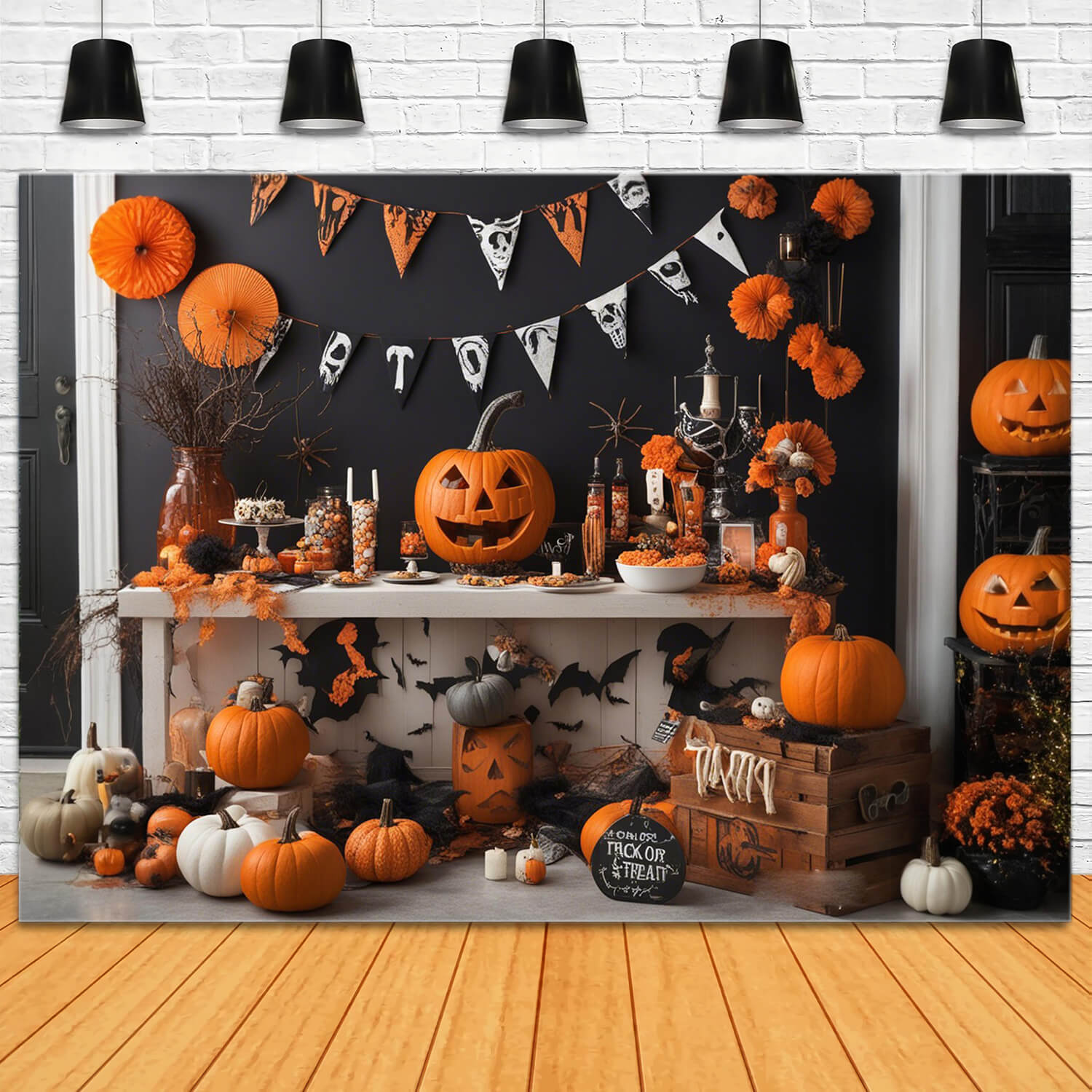 Pumpkins Bats Halloween Photography Backdrop RR7-101