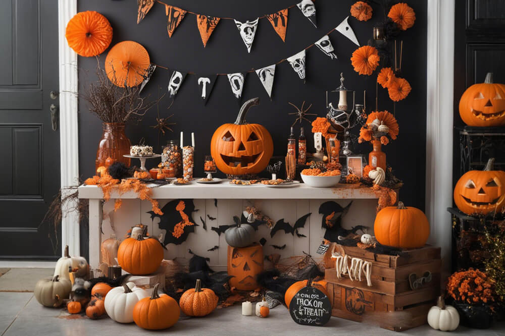 Pumpkins Bats Halloween Photography Backdrop RR7-101