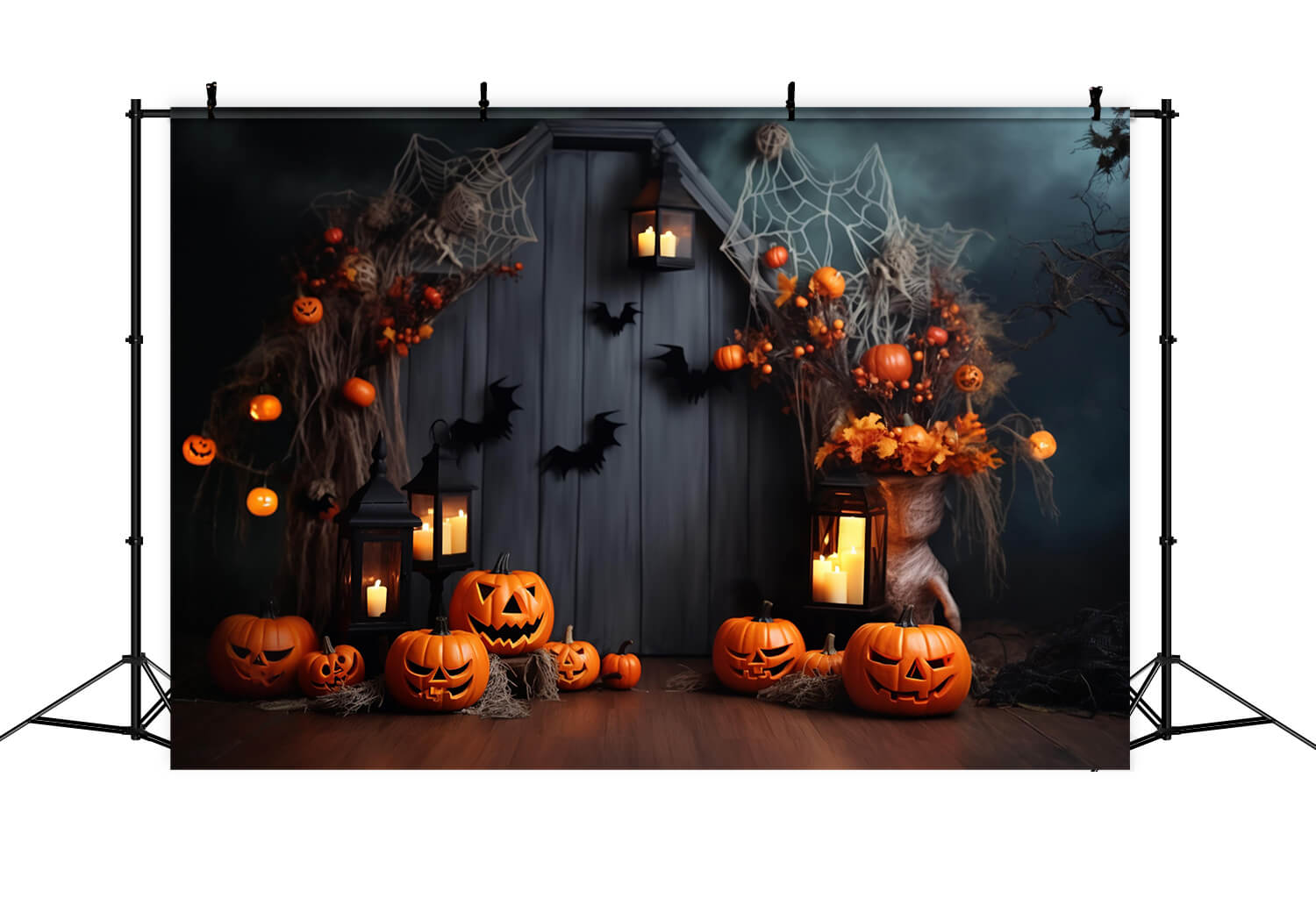 Halloween Pumpkin Lanterns Bats Backdrop RR7-102