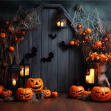 Halloween Pumpkin Lanterns Bats Backdrop RR7-102