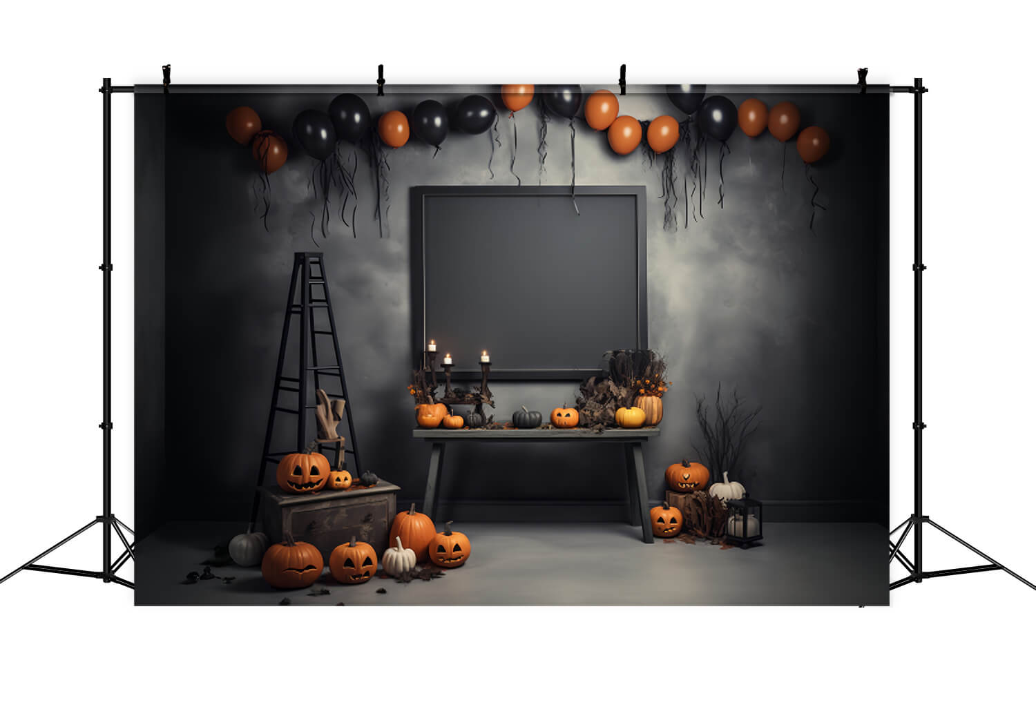 Halloween Decorated Room Pumpkins Backdrop RR7-103