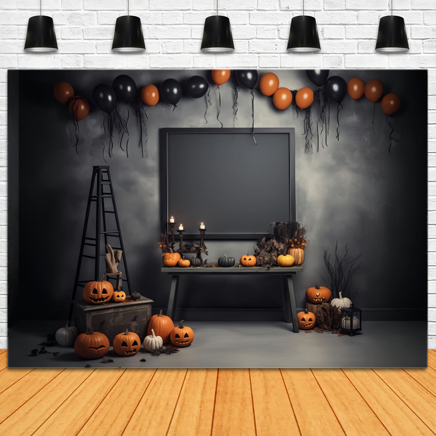 Halloween Decorated Room Pumpkins Backdrop RR7-103